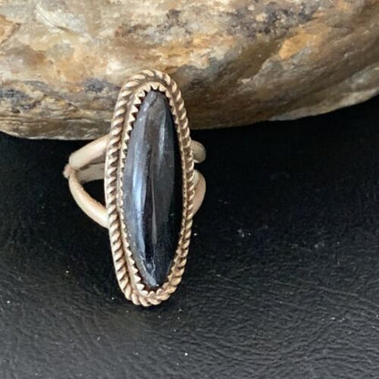 Navajo Black Onyx Ring | Sterling Silver | Sz 6 | Authentic Native American Handmade | 11954
