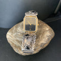 Authentic Native American Navajo Sterling Silver Watch Tips | Feather Design with Black Onyx Band | 14398
