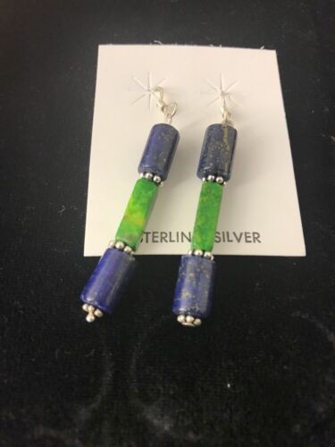 Navajo Sterling Silver Lapis Lazuli Bead Earrings | Southwestern Dangle | Handcrafted