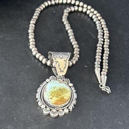 Navajo Blue Golden Hills Pendant Necklace | Sterling Silver | Authentic Native American Handmade | 14350