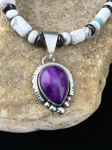Navajo Purple Sugilite Turquoise Bead Necklace | Sterling Silver | 22" | Authentic Native American Handmade | 10033