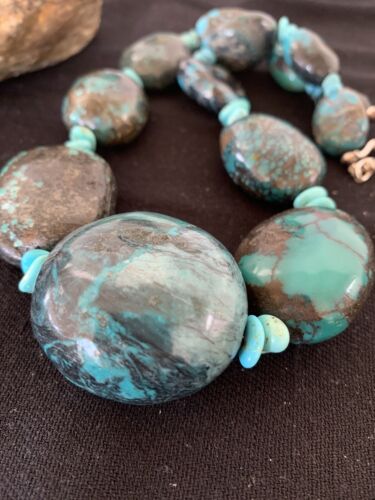 Navajo Graduated Sterling Silver Natural Blue Nugget Turquoise Necklace | Authentic Native American | 19" | 625