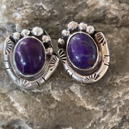 Navajo Sugilite Earrings | Sterling Silver Post Stud | Authentic Native American Handmade | 0.5" | 2069