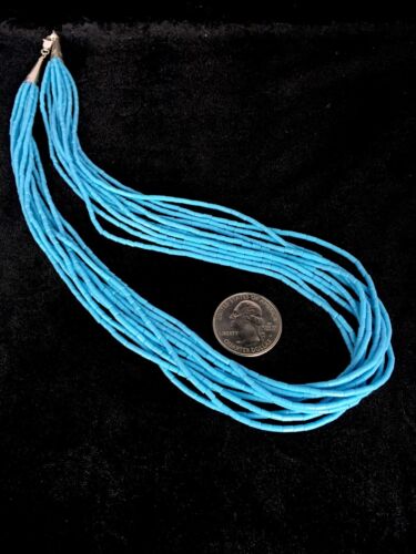 Southwestern Navajo Turquoise Heishi Necklace | 10 Strands | Sterling Silver | 19" | 8872