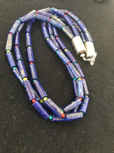 Native American Lapis & Turquoise Necklace | Sterling Silver | Navajo Handmade | 21" | 387