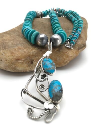 Navajo Spiny Oyster Turquoise Pendant Necklace | Sterling Silver | 22" | Authentic Native American Handmade | 2659