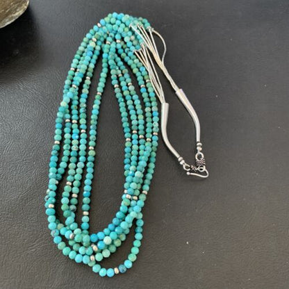 Navajo Sterling Silver Heishi Blue Turquoise Bead Necklace | 22" | Authentic Native American Handmade | 10921