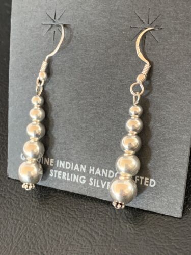 Southwestern Trending Sterling Silver Navajo Pearls Dangle Earrings | Authentic Native American Handmade | 13039