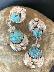 Handmade Navajo Spiderweb Turquoise Dangle Earrings | Sterling Silver Post | Authentic Native American | 1482