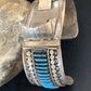 Authentic Native American Zuni Sterling Silver Watch Cuff Bracelet | Blue Turquoise Inlay Tips | 12332