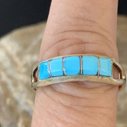 Navajo Blue Turquoise Inlay Band Ring | Sz 9.5 | Authentic Native American Handmade | 12395