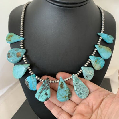 Authentic Native American Navajo Pearls Necklace | Sterling Silver & Blue Turquoise | 1451