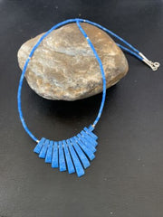 Navajo Denim Lapis Bead Necklace | Sterling Silver | Tube Heishi Fan Pendant | 20" | 10475