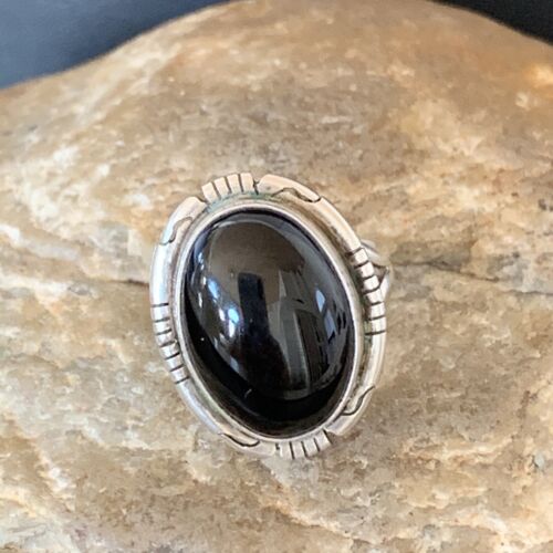 Southwestern Men's Old Pawn Navajo Black Onyx Ring | Sterling Silver | Sz 6 | 10408