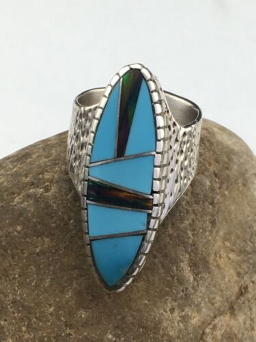Native American Women's Navajo Opal & Turquoise Inlay Ring | Sterling Silver | Sz 6.5 | 1608