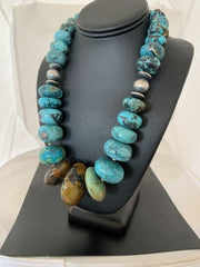 Navajo Pearl Graduated Sterling Silver Natural Blue Turquoise Necklace | Authentic Native American | 22"