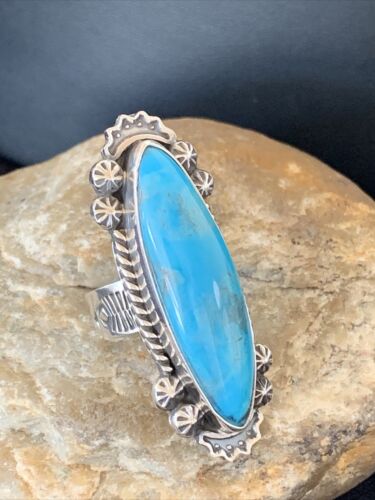 Native American Women's Navajo Blue Kingman Turquoise Ring | Sterling Silver | Sz 8 | 1010