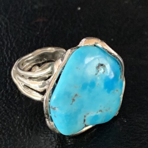 Navajo Blue Kingman Turquoise Ring | Sterling Silver | Sz 8 | Authentic Native American Handmade | 13542