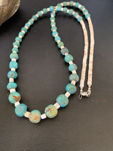 Navajo Pearls Graduated Blue Turquoise Necklace | Sterling Silver | Authentic Native American | 30" | 12542