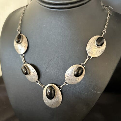 Navajo Black Onyx Pendant Necklace | Sterling Silver | Authentic Native American Handmade | 20" | 14482