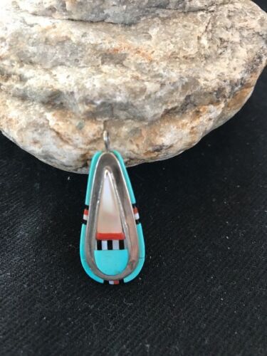 Navajo Zuni Multi-Stone Turquoise Sterling Silver Pendant | Rare Collectible | 2-Sided | Native American Handmade