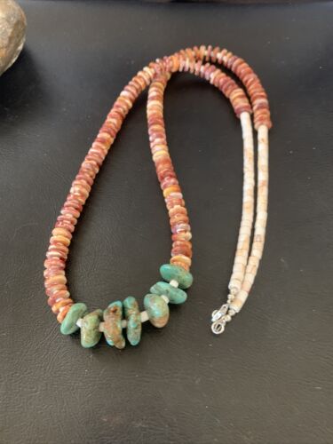 Navajo Turquoise | Purple Spiny Oyster | Pink Shell Necklace | Sterling Silver | Native American Handmade | 30" | 12255