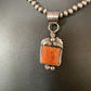 Navajo Orange Spiny Oyster Square Pendant Necklace | Sterling Silver | Authentic Native American Handmade | 13642