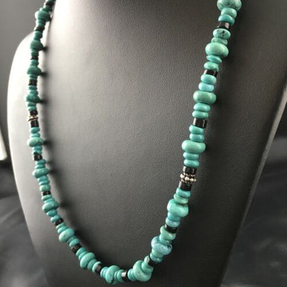 Navajo Blue Turquoise Spiny Oyster Necklace | Sterling Silver | 19" | Authentic Native American Handmade | 10129 - Masha USA