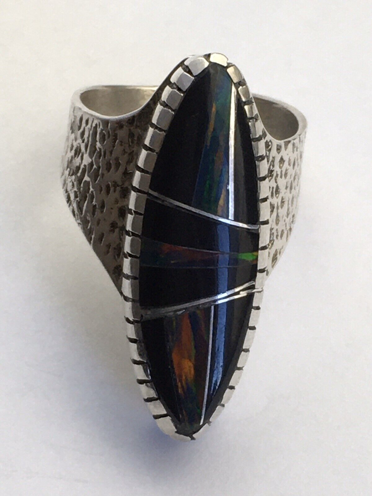 Navajo Multi-Color Opal & Turquoise Inlay Ring | Sterling Silver | Sz 8 | Authentic Native American Handmade | 01613