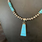 Navajo Blue Turquoise Inlay Pendant Necklace | Sterling Silver | Authentic Native American Handmade | 13866