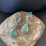 Navajo Royston Turquoise Dangle Earrings | Green Handmade | Sterling Silver | Authentic Native American | 1588