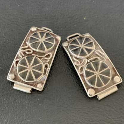 Authentic Native American Navajo Sterling Silver Watch Tips | Vintage Old Pawn Wagon Wheel Design | 12932