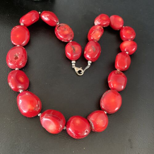 Navajo Red Coral Bead Necklace | Sterling Silver | 20" | Authentic Native American Handmade | 13409