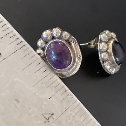 Navajo Sugilite Earrings | Sterling Silver Post Stud | Authentic Native American Handmade | 0.5" | 2067