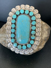 Navajo Blue Turquoise Cluster Ring | Authentic Native American Sterling Silver | Multi-Stone | Sz 9.5 | 12229
