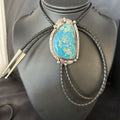 Navajo Blue Kingman Turquoise Bolo Tie | Sterling Silver | Authentic Native American Handmade | 14253