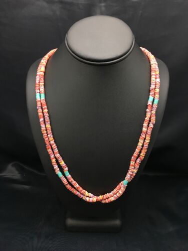 Southwestern Shell Turquoise Necklace | 2-Strand Sterling Silver | 27" | 2916