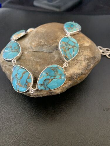 Navajo Blue Mojave Turquoise Pendant Necklace | Sterling Silver | 18" | Authentic Native American Handmade | 11633