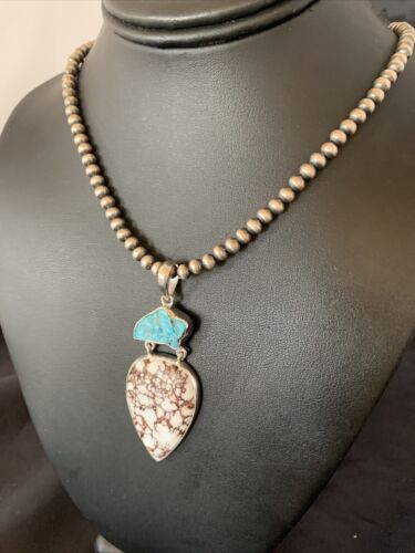 Navajo Pearl Wild Horse Kingman Turquoise Necklace Pendant | Authentic Native American Sterling Silver | Multi-Stone | 11811