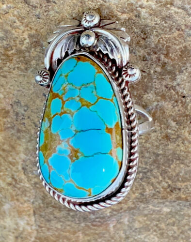 Native American Navajo Spiderweb Turquoise Ring | Sterling Silver | Sz 9 | 285