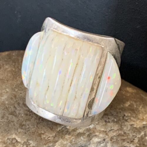 Native American Navajo White Opal Inlay Ring | Sterling Silver | Sz 10 | 12861