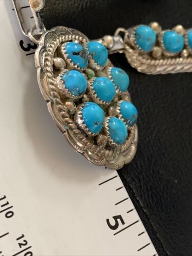 Navajo Blue Kingman Turquoise Necklace & Earrings Set | Sterling Silver | Authentic Native American Handmade | 2113