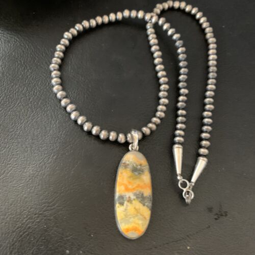 Navajo Yellow Bumblebee Jasper Pendant Necklace | Sterling Silver | Authentic Native American Handmade | 12810