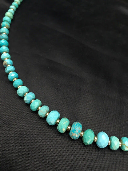 Navajo Faceted Blue Turquoise Necklace | Gold Filled Beads | Authentic Native American | 24" | 13751