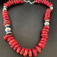 Navajo Red Coral Bead Necklace | Sterling Silver | 20" | Authentic Native American Handmade | 13375