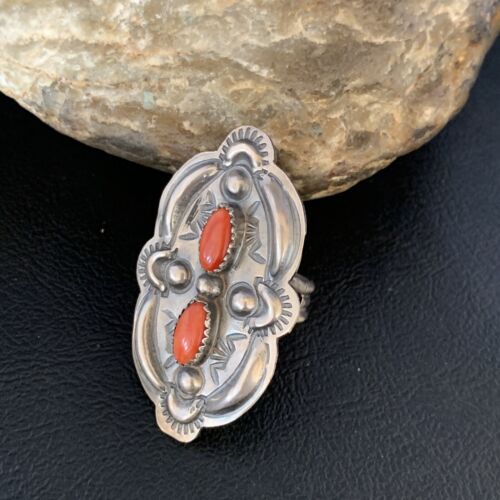 Navajo Orange Spiny Oyster Multi-Stone Ring | Authentic Native American Sterling Silver | Multi-Stone | Sz 8.5 | 13718