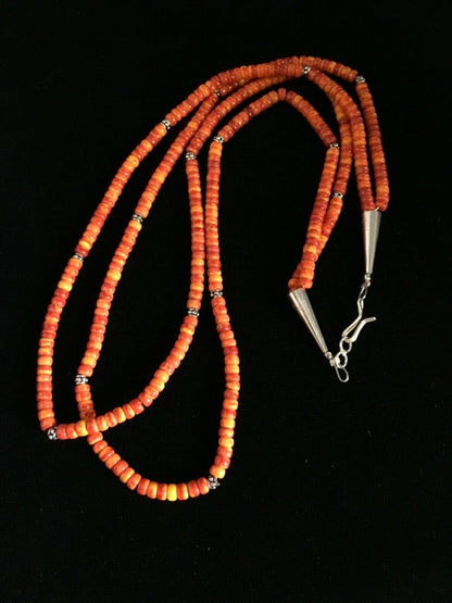 Southwestern Red Orange Spiny Heishi Necklace | Sterling Silver | 20" | 1782