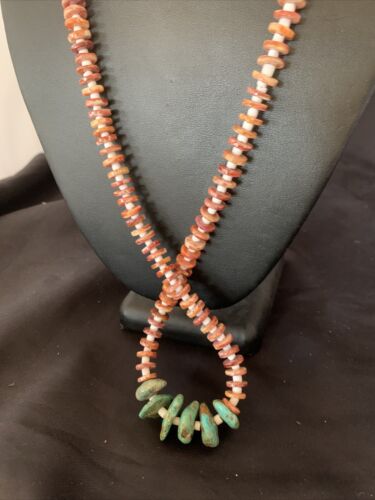 Navajo Turquoise | Purple Spiny Oyster Pink Shell Necklace | Sterling Silver | Native American Handmade | 28" | 12256