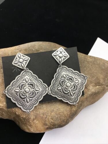 Authentic Native American Navajo Sterling Silver Stamped Earrings | 2.75" | SET01708 - Masha USA