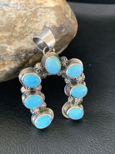 Navajo Blue Turquoise Cluster Naja Pendant | Sterling Silver | Authentic Native American Handmade | 2099